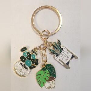 Gold Keychain with Plant Charms
